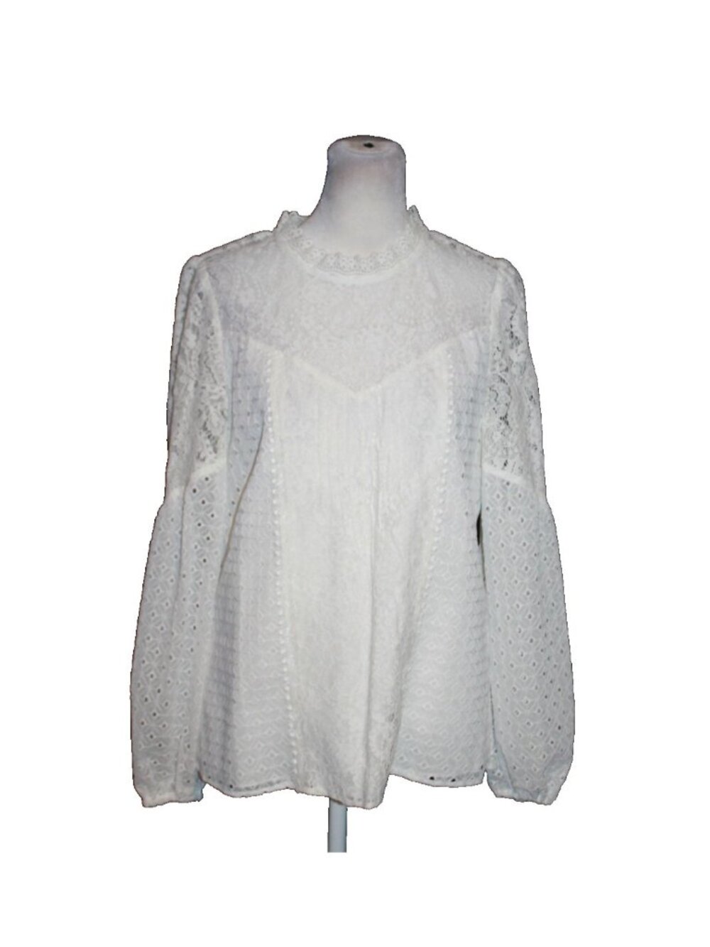 WHITE HOUSE BLACK MARKET Lace Long Sleeve Blouse Top Lined Bright White Size 4